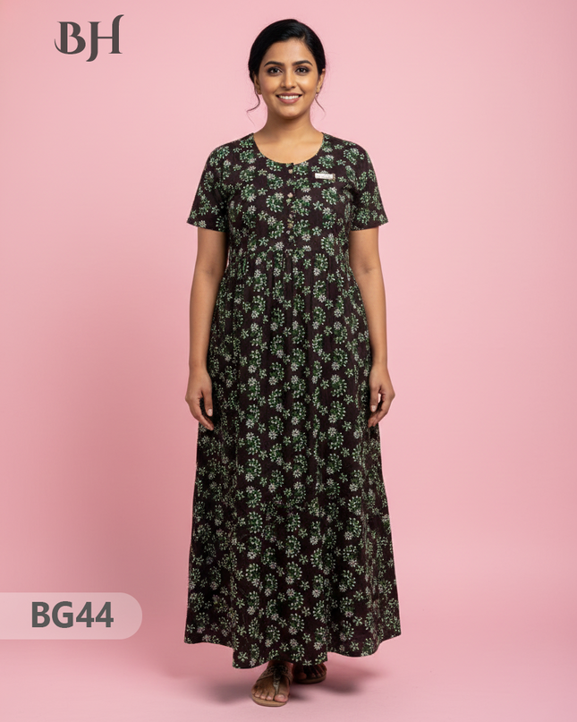 Cotton Frock Nighty with Knot & Pocket | Comfortable Free Size Nightwear