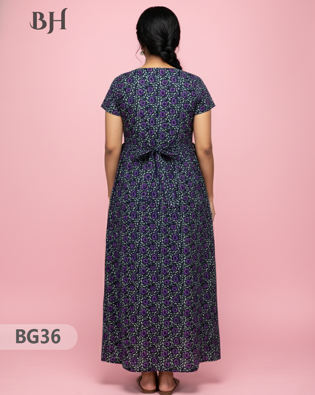 Cotton Frock Nighty with Knot & Pocket | Comfortable Free Size Nightwear