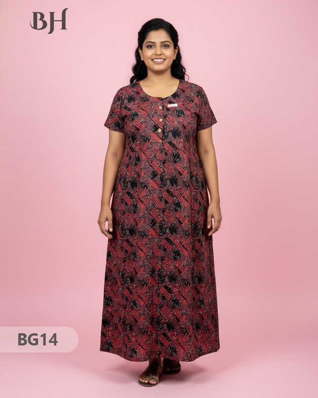 Cotton Frock Nighty with Knot & Pocket | Comfortable Free Size Nightwear