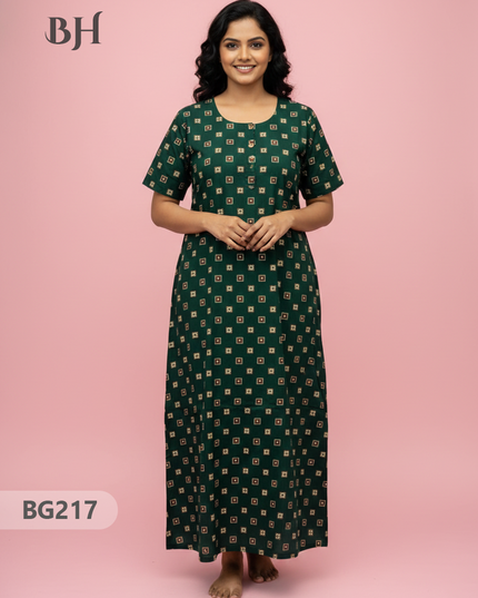 Cotton Frock Nighty with Knot & Pocket | Comfortable Free Size Nightwear