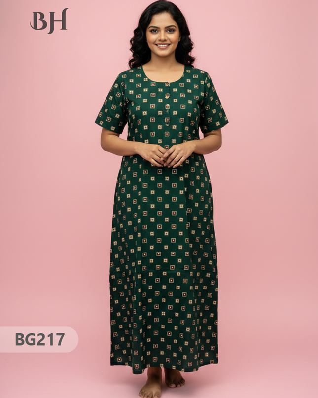 Cotton Frock Nighty with Knot & Pocket | Comfortable Free Size Nightwear