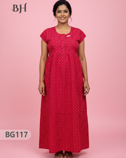 Cotton Frock Nighty with Knot & Pocket | Comfortable Free Size Nightwear
