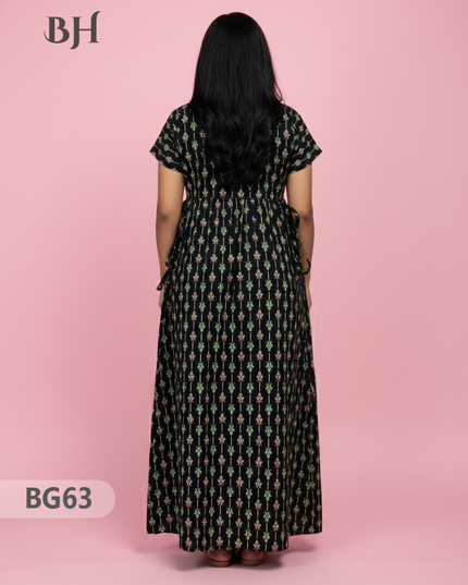 Cotton Frock Nighty with Knot & Pocket | Comfortable Free Size Nightwear