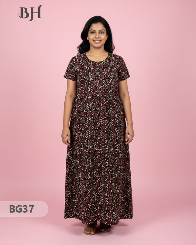 Cotton Frock Nighty with Knot & Pocket | Comfortable Free Size Nightwear