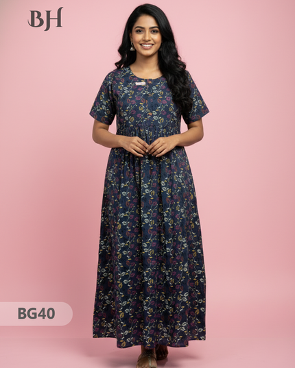 Cotton Frock Nighty with Knot & Pocket | Comfortable Free Size Nightwear