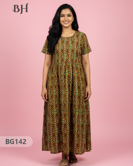 Cotton Frock Nighty with Knot & Pocket | Comfortable Free Size Nightwear