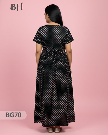 Cotton Frock Nighty with Knot & Pocket | Comfortable Free Size Nightwear