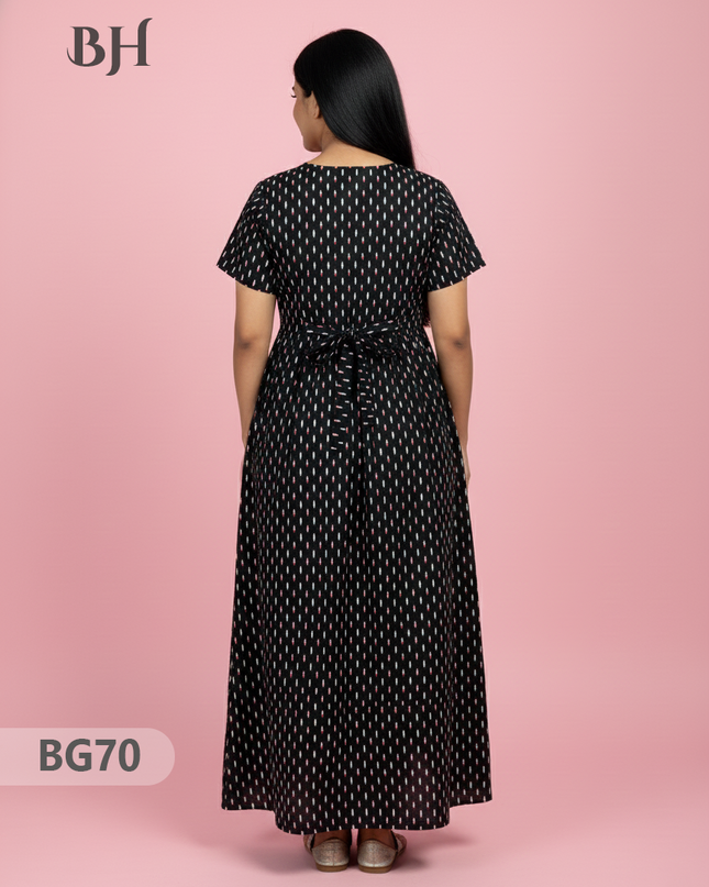 Cotton Frock Nighty with Knot & Pocket | Comfortable Free Size Nightwear