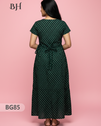 Cotton Frock Nighty with Knot & Pocket | Comfortable Free Size Nightwear