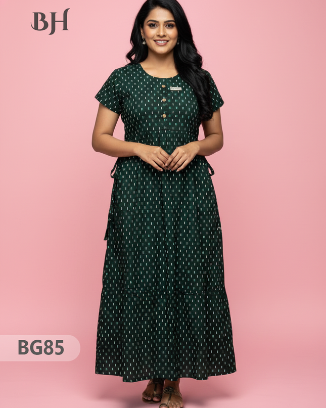 Cotton Frock Nighty with Knot & Pocket | Comfortable Free Size Nightwear