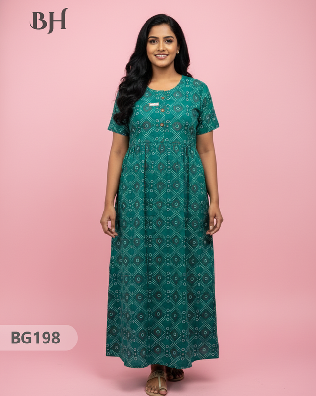 Cotton Frock Nighty with Knot & Pocket | Comfortable Free Size Nightwear