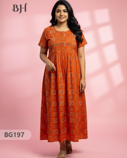 Cotton Frock Nighty with Knot & Pocket | Comfortable Free Size Nightwear