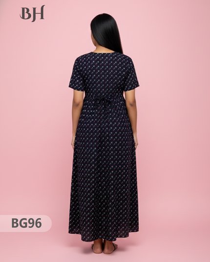 Cotton Frock Nighty with Knot & Pocket | Comfortable Free Size Nightwear