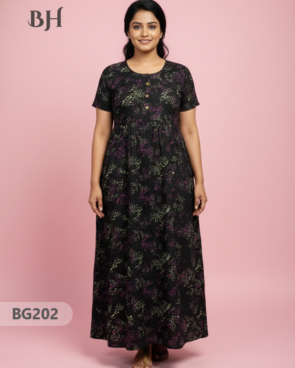 Cotton Frock Nighty with Knot & Pocket | Comfortable Free Size Nightwear