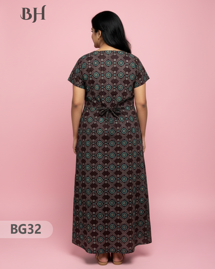 Cotton Frock Nighty with Knot & Pocket | Comfortable Free Size Nightwear