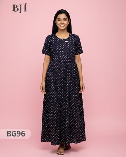 Cotton Frock Nighty with Knot & Pocket | Comfortable Free Size Nightwear