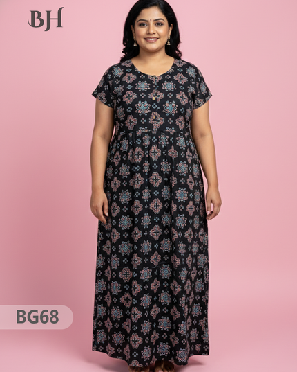 Cotton Frock Nighty with Knot & Pocket | Comfortable Free Size Nightwear