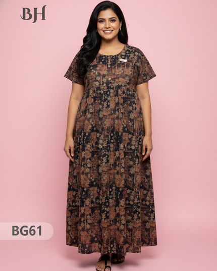 Cotton Frock Nighty with Knot & Pocket | Comfortable Free Size Nightwear