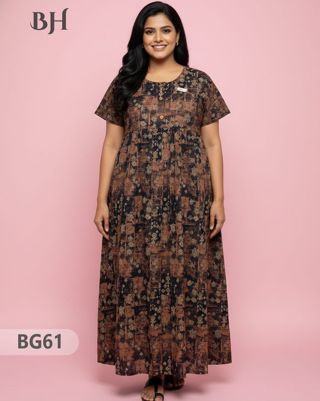 Cotton Frock Nighty with Knot & Pocket | Comfortable Free Size Nightwear