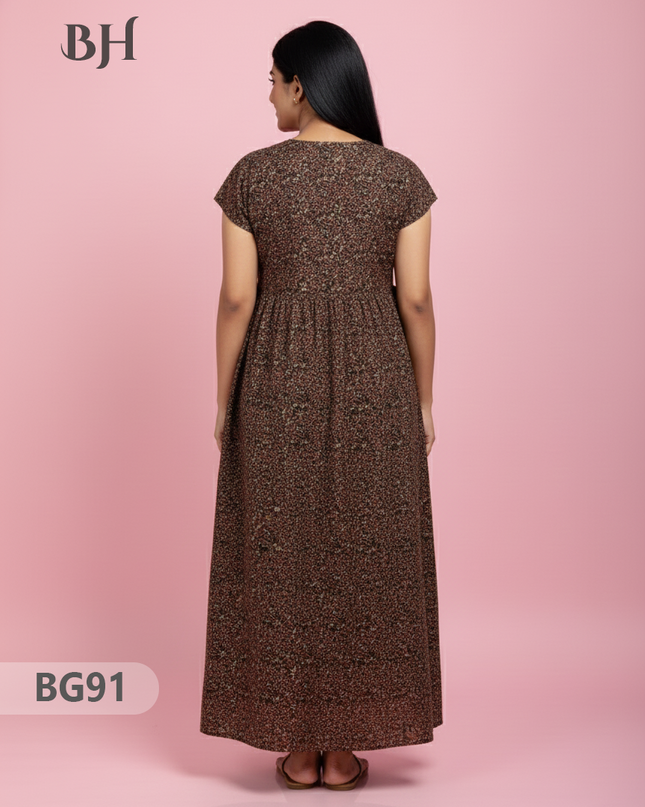 Cotton Frock Nighty with Knot & Pocket | Comfortable Free Size Nightwear