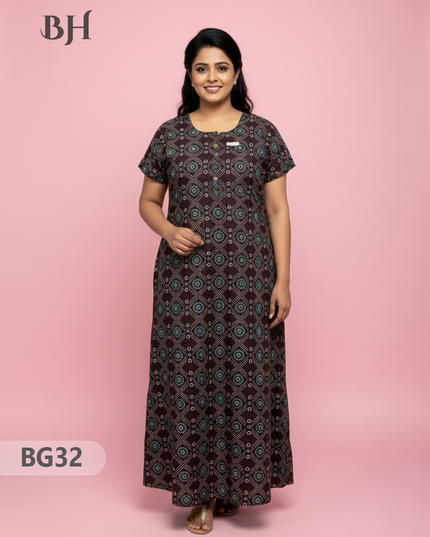 Cotton Frock Nighty with Knot & Pocket | Comfortable Free Size Nightwear