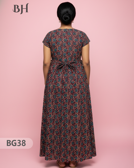 Cotton Frock Nighty with Knot & Pocket | Comfortable Free Size Nightwear