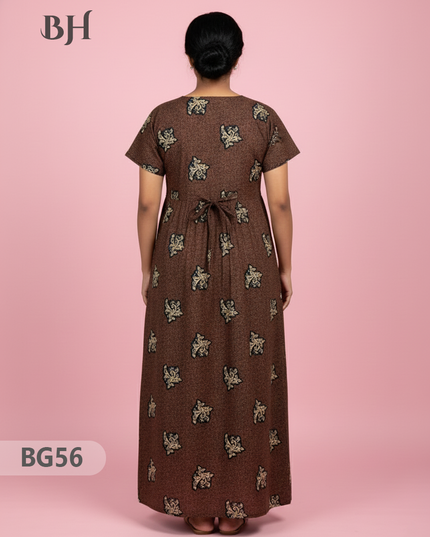 Cotton Frock Nighty with Knot & Pocket | Comfortable Free Size Nightwear