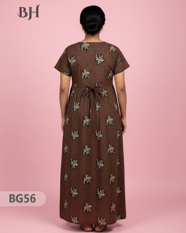 Cotton Frock Nighty with Knot & Pocket | Comfortable Free Size Nightwear