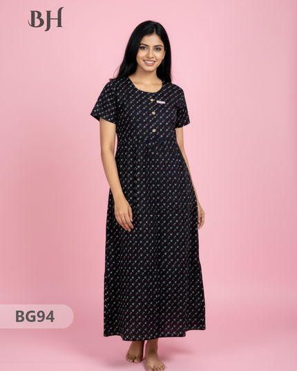 Cotton Frock Nighty with Knot & Pocket | Comfortable Free Size Nightwear