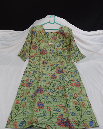Premium Cotton Straight Cut Kurti – Green Floral Print Design for Women