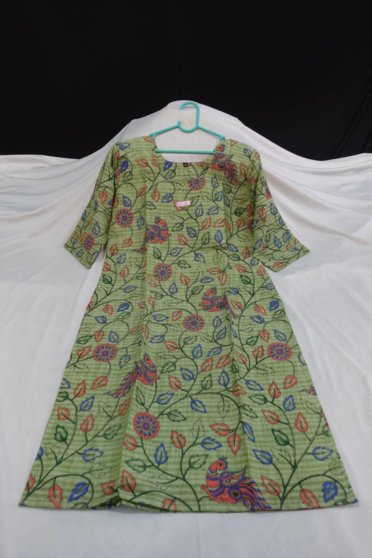 Premium Cotton Straight Cut Kurti – Green Floral Print Design for Women