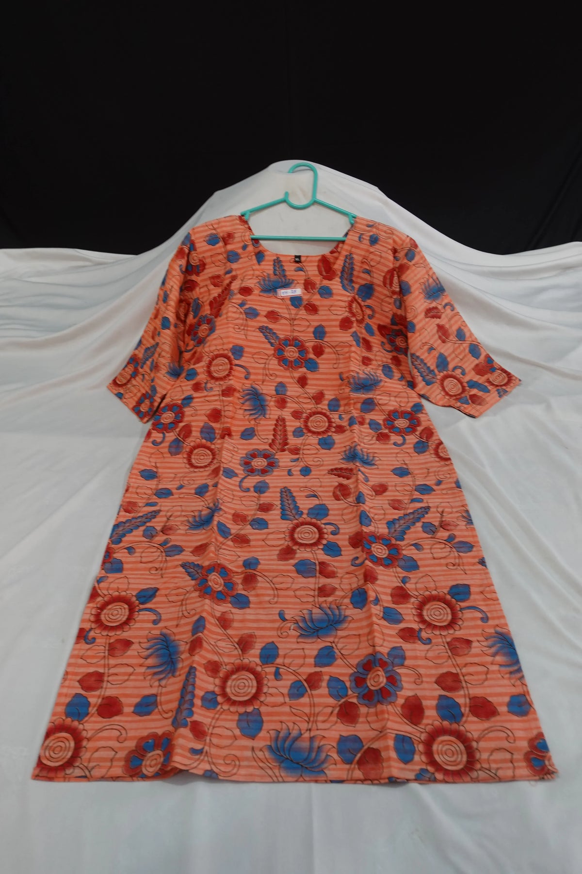 Premium Cotton Straight Cut Kurti Orange – Elegant Floral Print for Women
