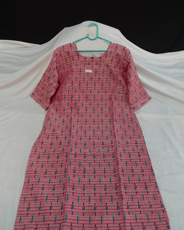 Premium Cotton Straight Cut Kurti – Pink Floral Print Design for Women