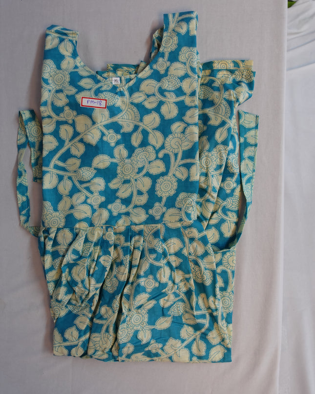 Mul Cotton Frock with Sky Blue colour Puff hands with Knots & Zero Shrinkage