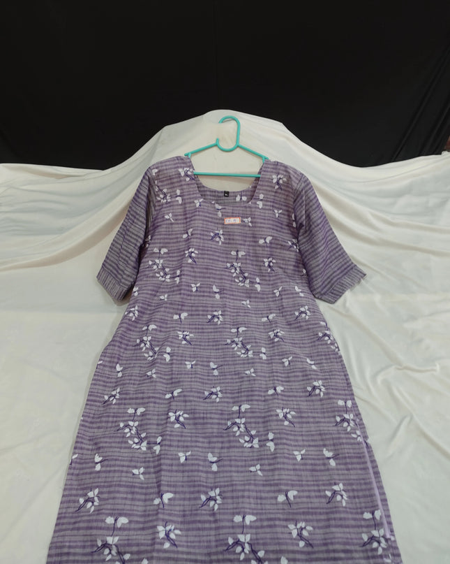 Premium Cotton Straight Cut Kurti Lavender – Elegant Floral Print Design