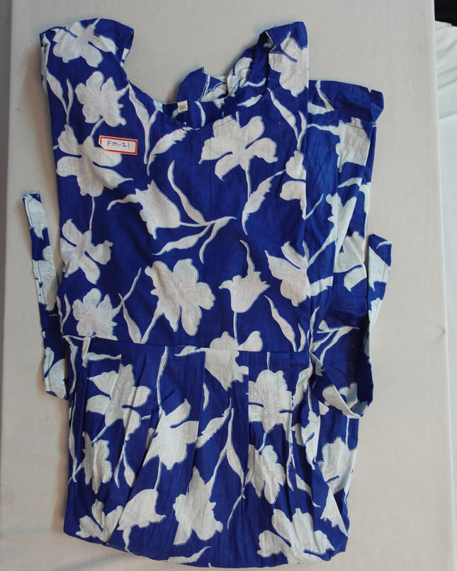 Premium Mul Cotton Frock Royal Blue – Puff Sleeve Design with Knots, Zero Shrinkage