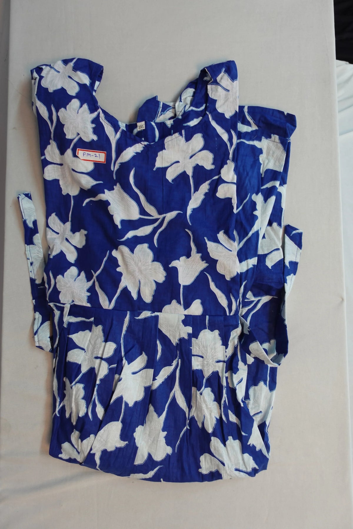 Premium Mul Cotton Frock Royal Blue – Puff Sleeve Design with Knots, Zero Shrinkage