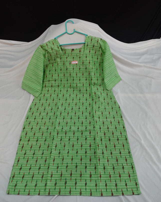 Premium Straight Cut Kurti – Leaf Green Colour with Beautiful Floral Print