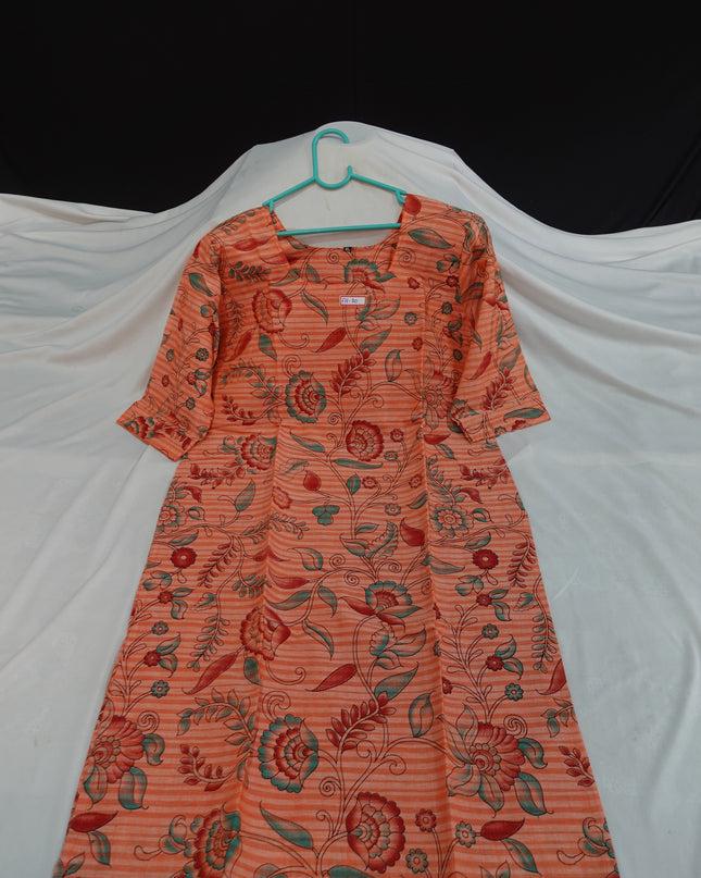 Premium Cotton Straight Cut Kurti with Floral Print with Orange Color