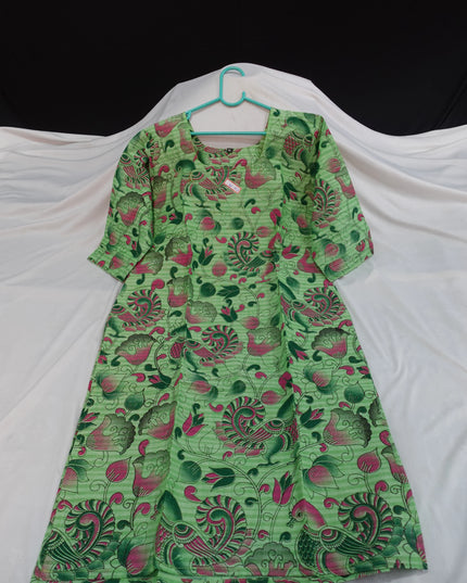 Premium Straight Cut Kurti – Green Colour with Beautiful Floral Print