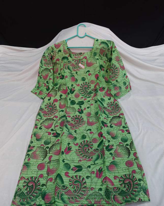 Premium Straight Cut Kurti – Green Colour with Beautiful Floral Print