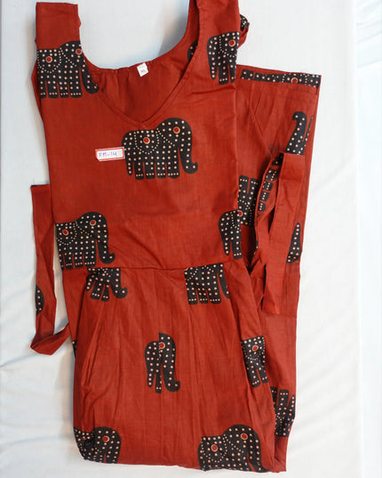 Premium Mul Cotton Frock Red – Puff Sleeve Design with Knots, Zero Shrinkage