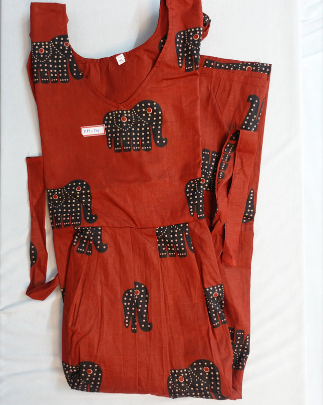 Premium Mul Cotton Frock Red – Puff Sleeve Design with Knots, Zero Shrinkage