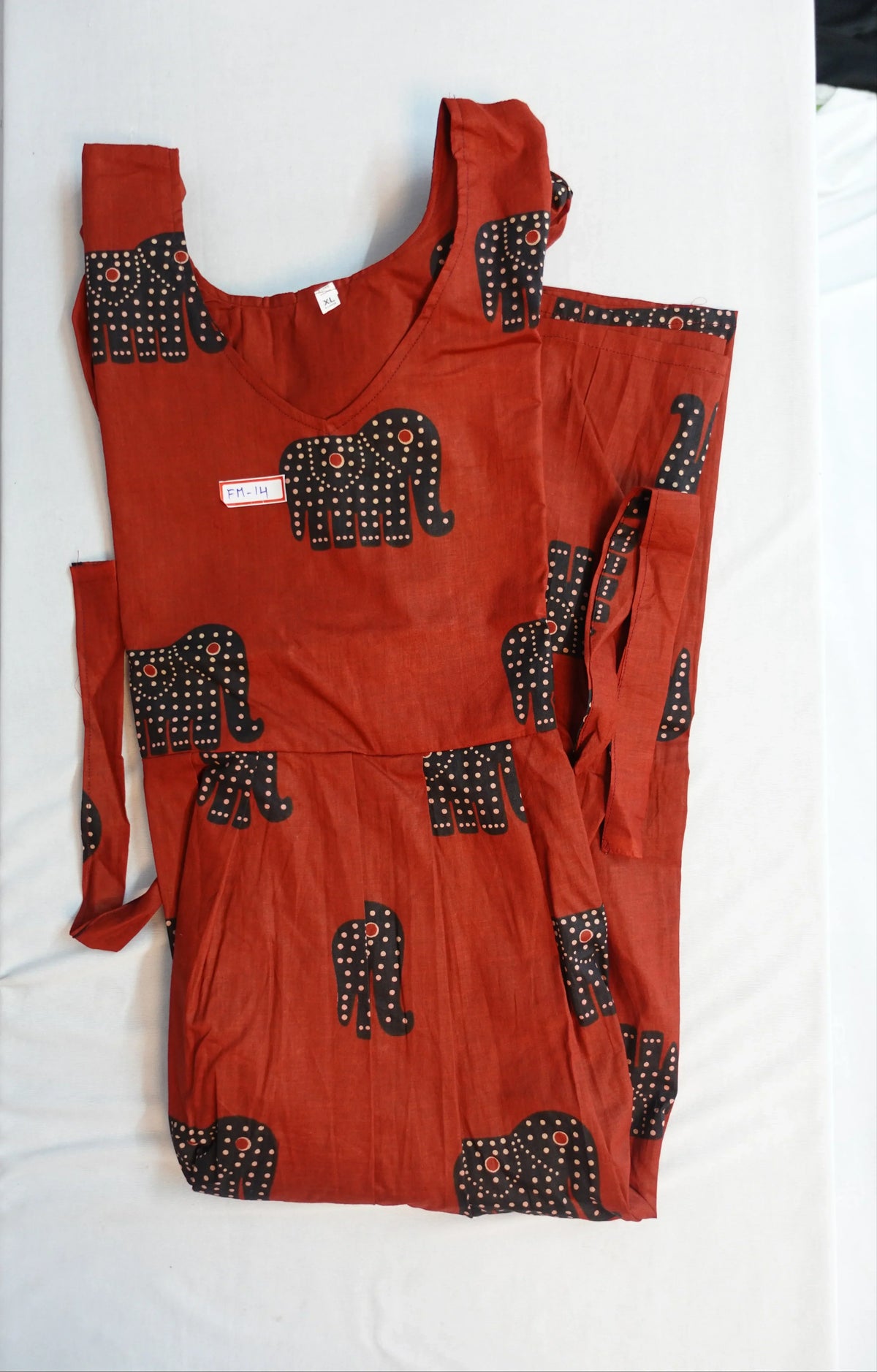 Premium Mul Cotton Frock Red – Puff Sleeve Design with Knots, Zero Shrinkage