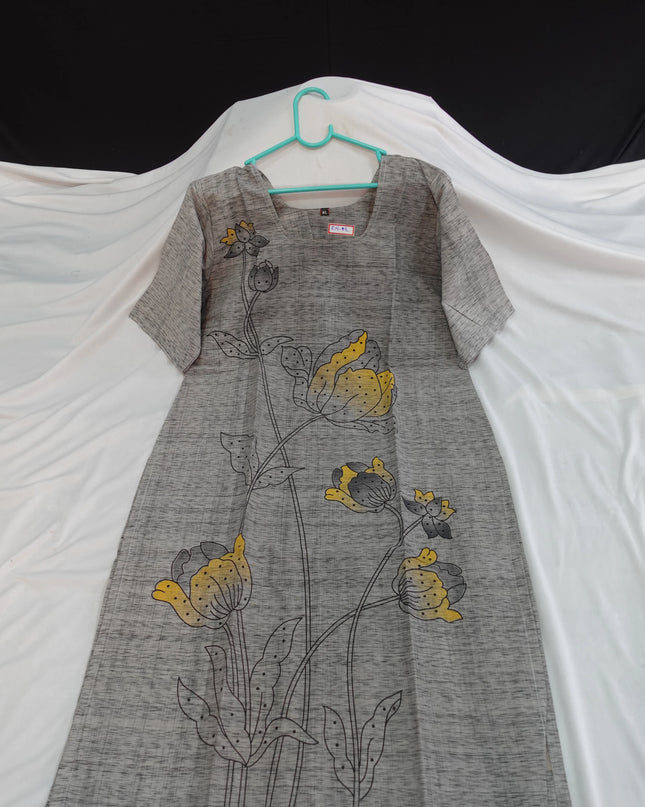 Premium Cotton Straight Cut Kurti with Floral Print with Grey Color