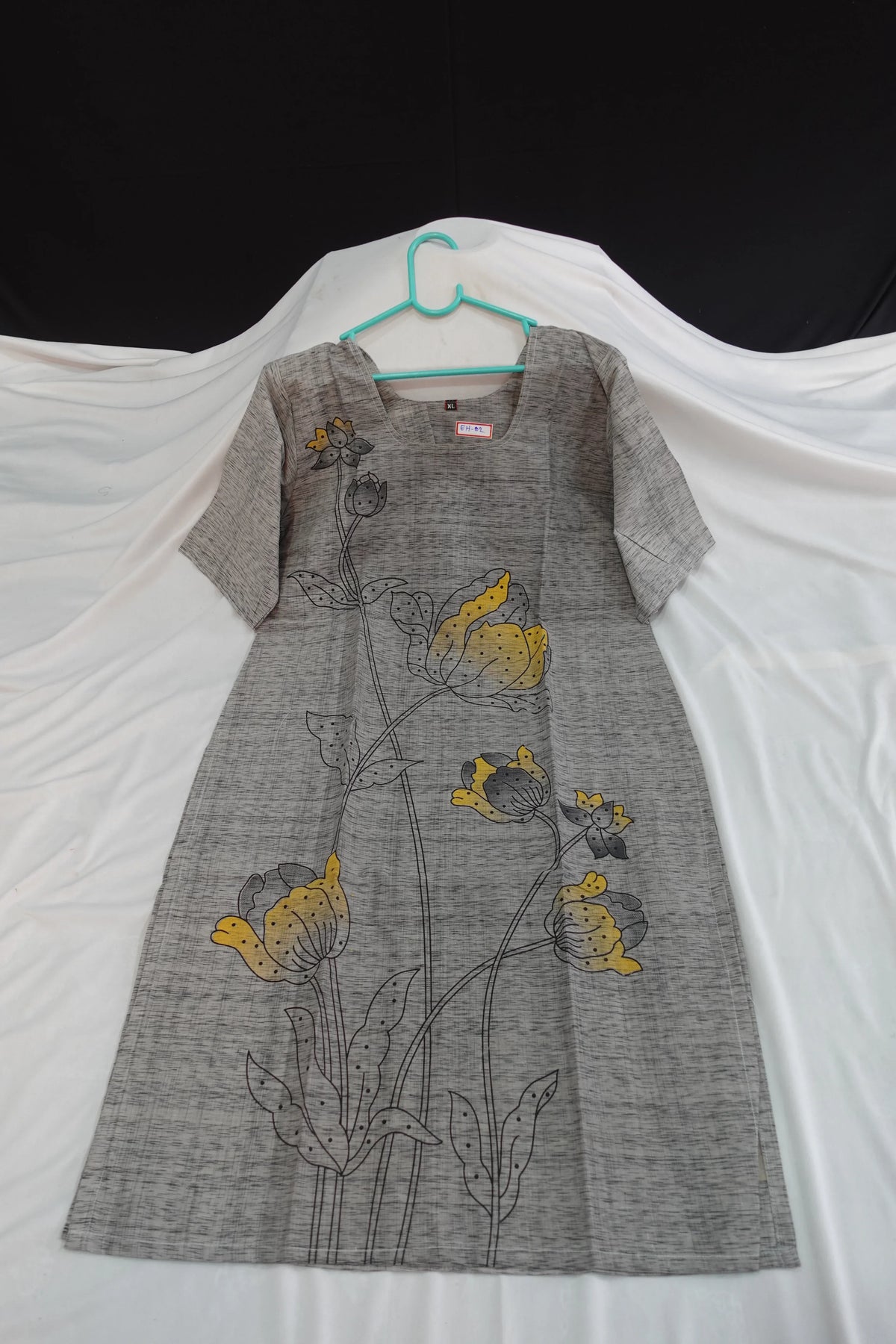 Premium Cotton Straight Cut Kurti with Floral Print with Grey Color