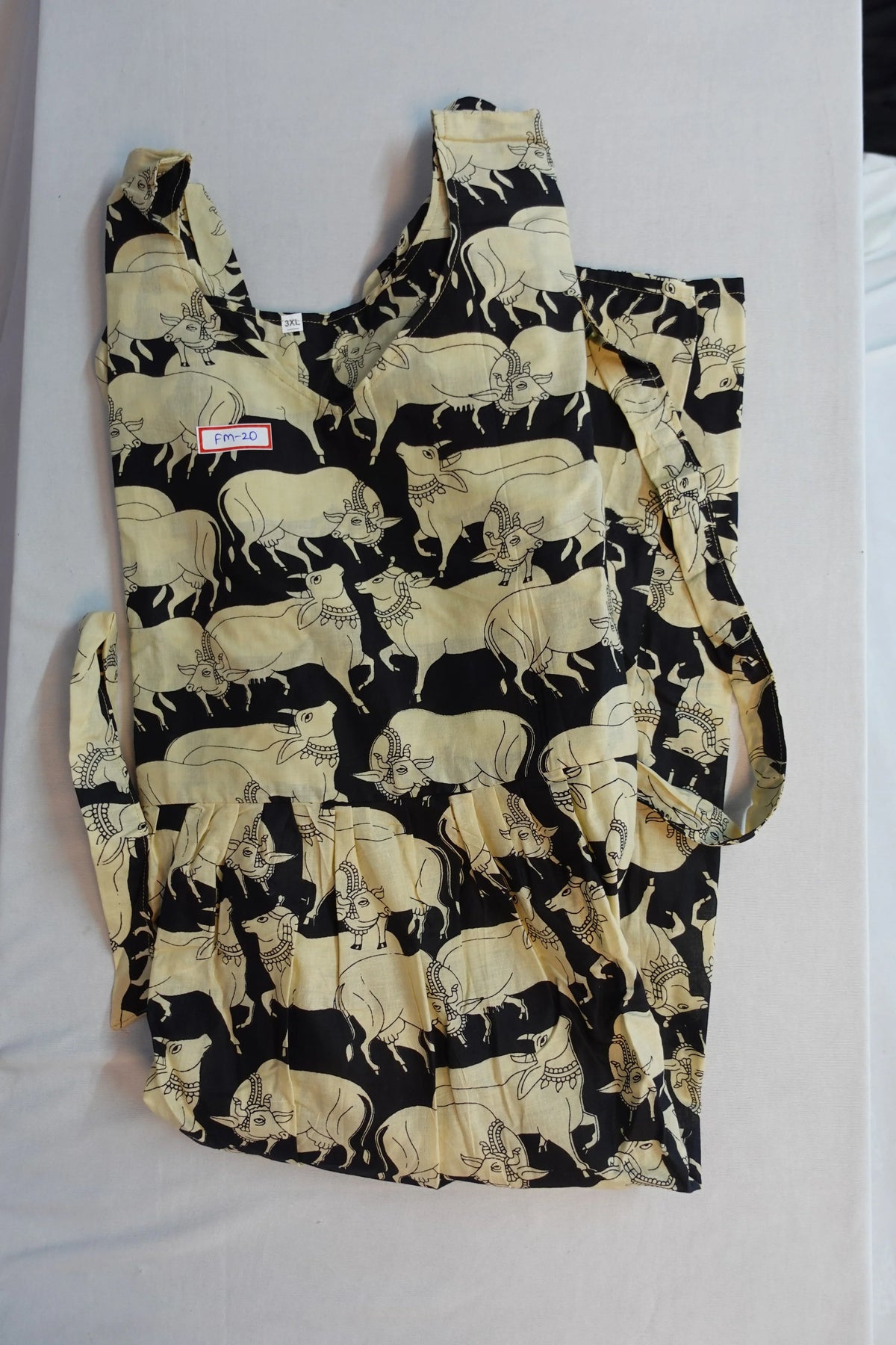 Premium Mul Cotton Frock Black – Puff Sleeve Design with Knots, Zero Shrinkage