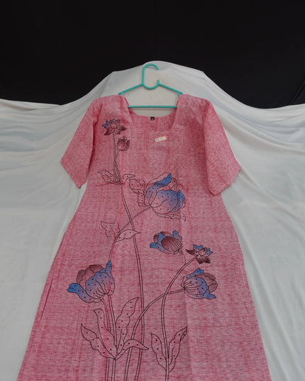 Premium Cotton Straight Cut Kurti with Floral Print with Pink Color