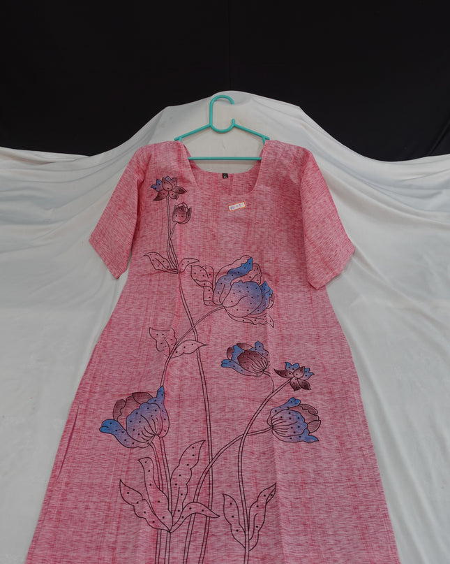 Premium Cotton Straight Cut Kurti with Floral Print with Pink Color