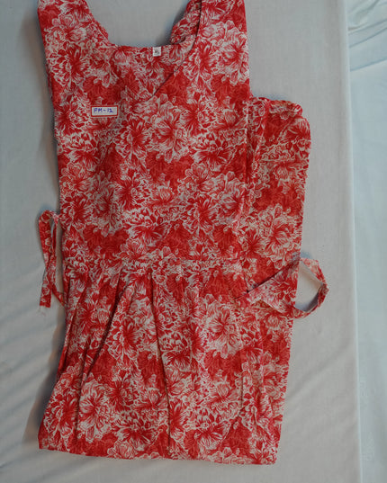 Premium Mul Cotton Frock Brunt Red – Puff Sleeve Design with Knots, Zero Shrinkage